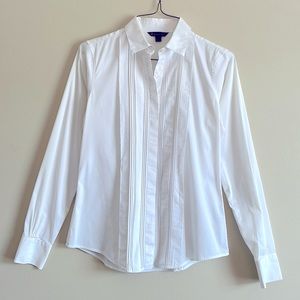 Pleated Fitted Button Down Shirt